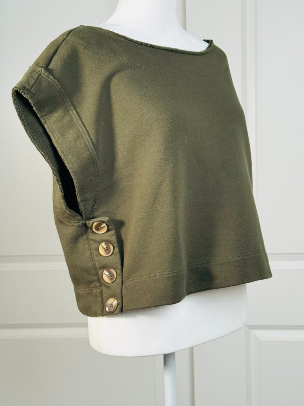 ANTHROPOLOGIE Drop-Shoulder Crop Top, Short Sleeve, Moss Green, Women's Size M - Picture 3 of 4